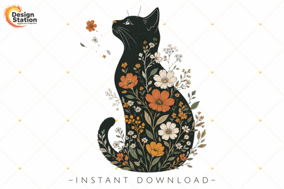 Download Boho Botanical Cat PNG Illustration - Boho Collection
