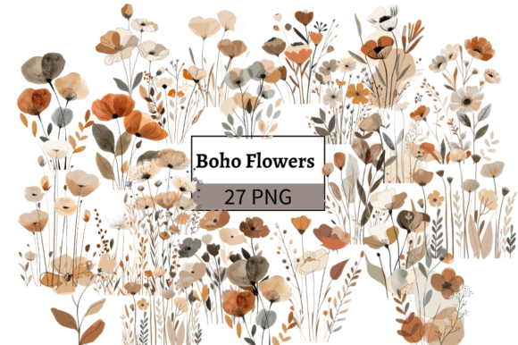 Download Watercolor Boho Wild Flowers Clipart Set - Boho Collection