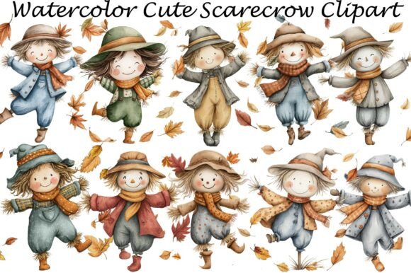 Download Watercolor Cute Scarecrow Clipart - Cute scarecrow Collection