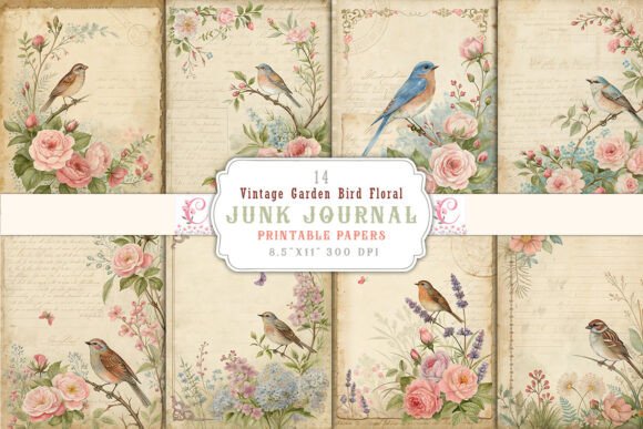 Download Vintage Garden Bird Floral Junk Journal - Garden bird Collection