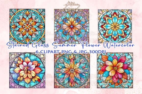 Download Stained Glass Summer Flower Watercolor - Summer flower watercolor Collection